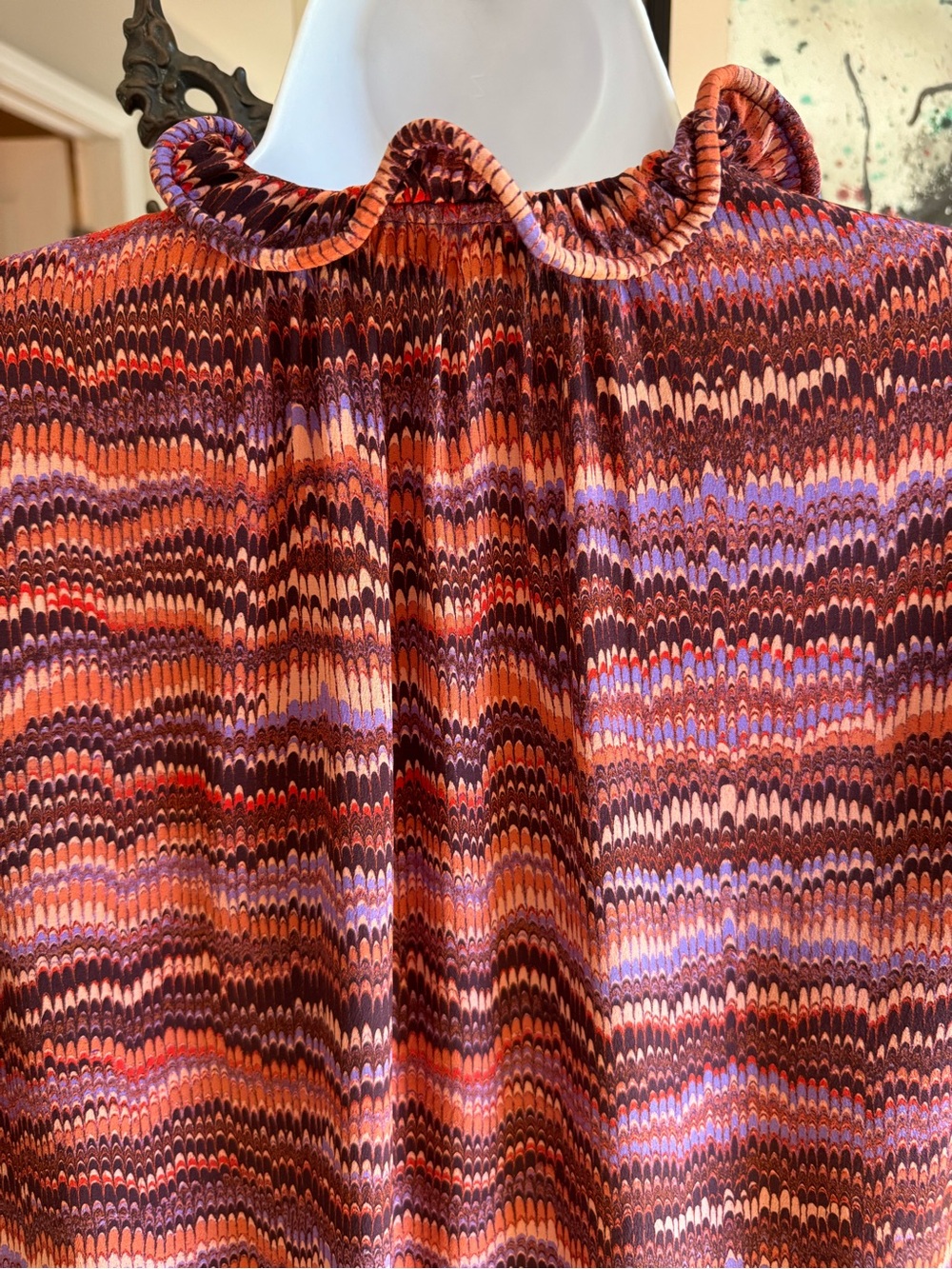 Ulla Johnson Multi-Color Ruffle-Neck Puff Sleeve Blouse - Picture 8 of 12
